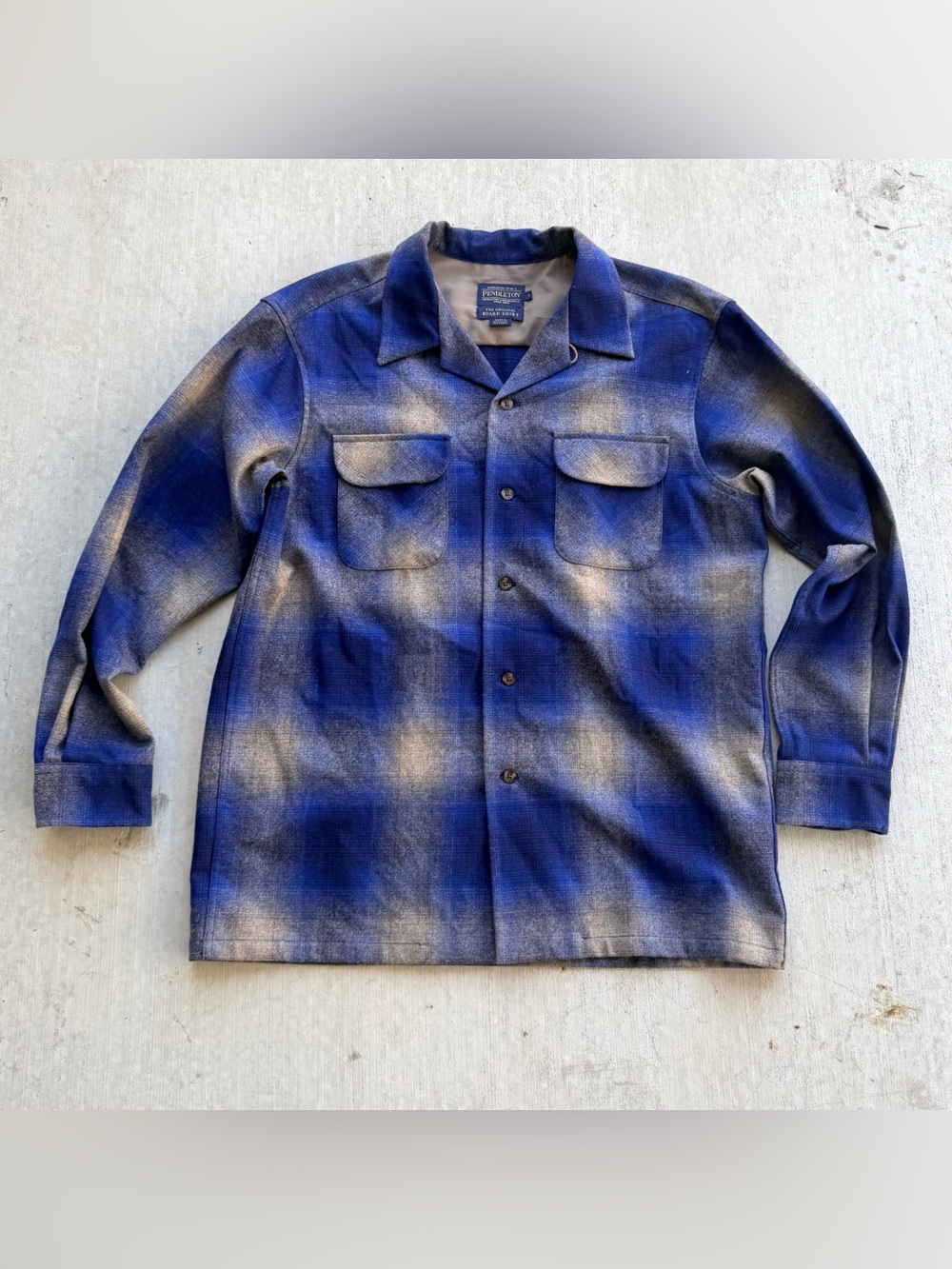 Pendleton Original Board Shirt Shadow Plaid Size Large 100% Wool Loop Collar